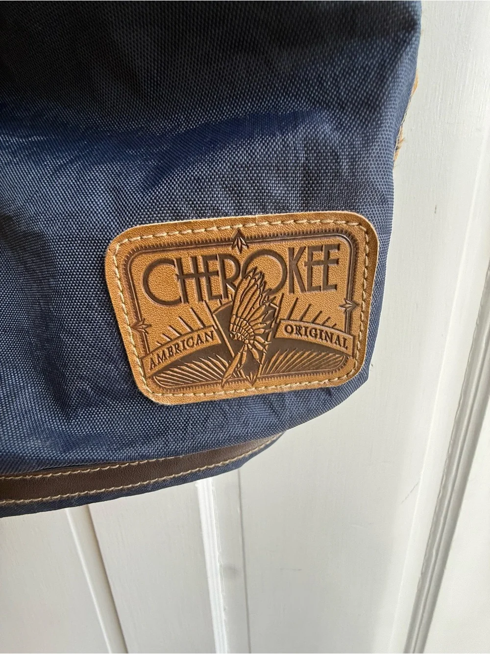 Cherokee Vintage 90s Navy, Mustard & Brown Canvas Roll-Top Backpack